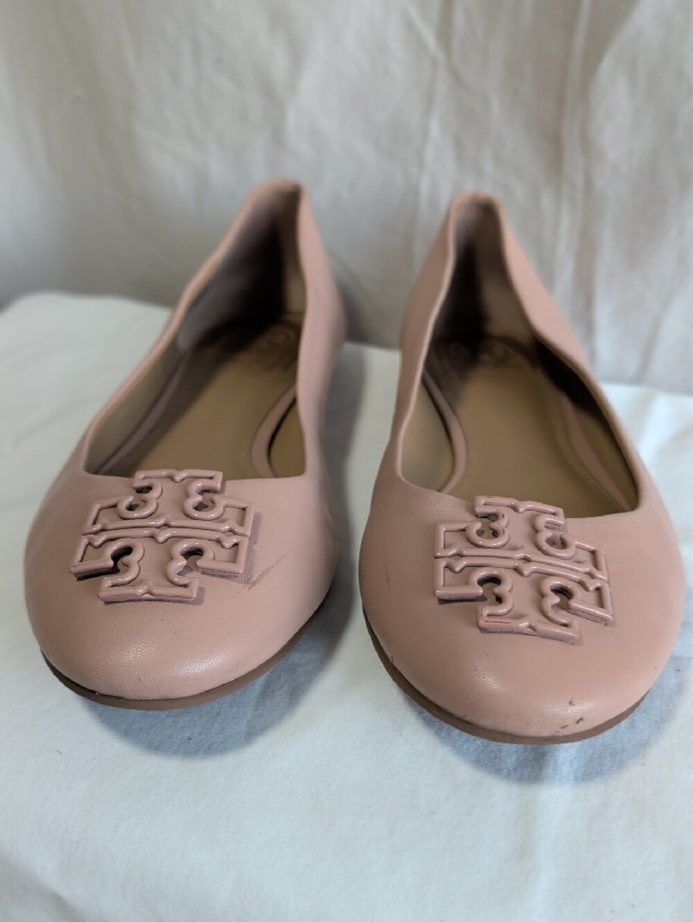 Tory Burch Melinda Blush Pink Leather Logo Ballet Flats Double T Logo - Picture 2 of 5